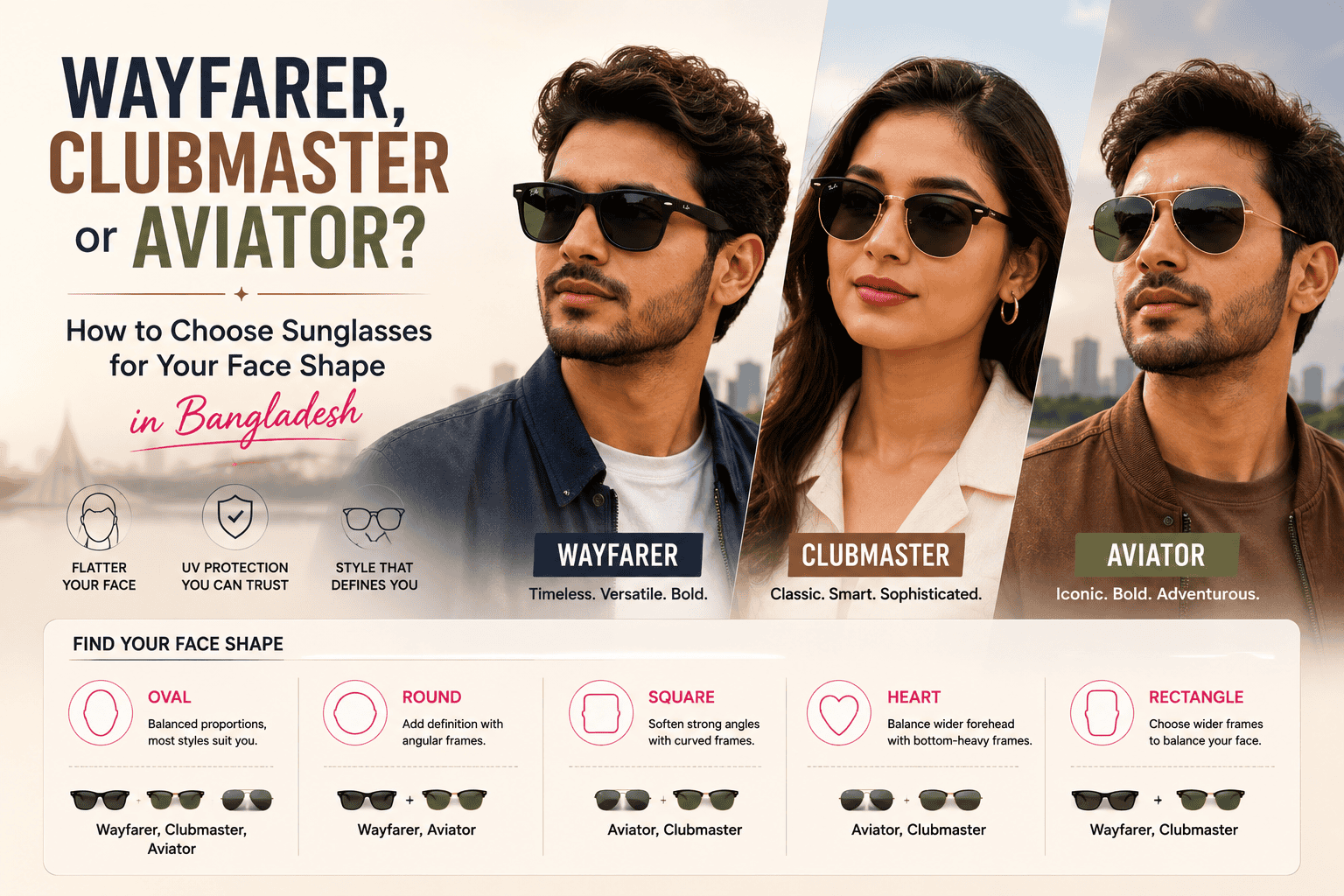 Wayfarer, Clubmaster or Aviator? How to Choose Sunglasses for Your Face Shape in Bangladesh