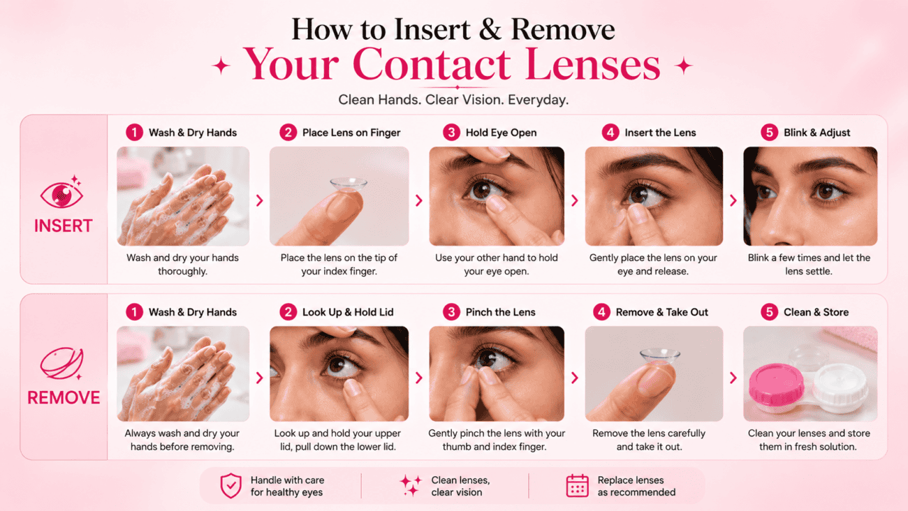 How to insert and remove contact lenses step by step